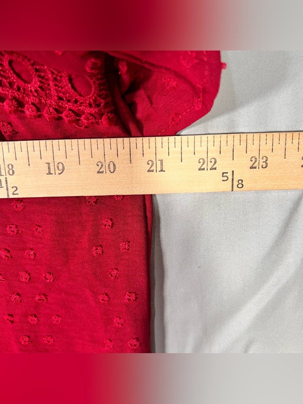 B-024 Red Swiss Dot Lace-Yoke Women’s Top - Picture 6 of 9
